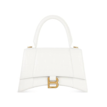 BORSA HOURGLASS SMALL CON LAVORAZIONE COCCODRILLO DA DONNA IN BIANCO