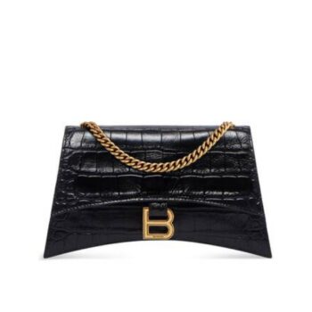 BORSA CON CATENA CRUSH XS LAVORAZIONE COCCODRILLO DA DONNA IN NERO