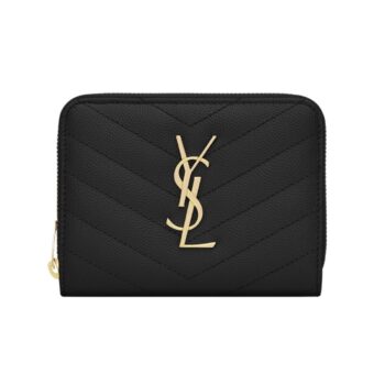 CASSANDRE MATELASSÉ COMPACT ZIP AROUND WALLET IN PELLE GOFFRATA GRAIN DE POUDRE