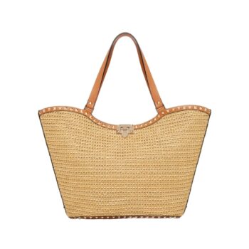 BORSA SHOPPING ROCKSTUD IN RAFIA INTRECCIATA
