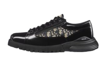 Pelle di vitello lucida nera e jacquard Dior Oblique beige e nero