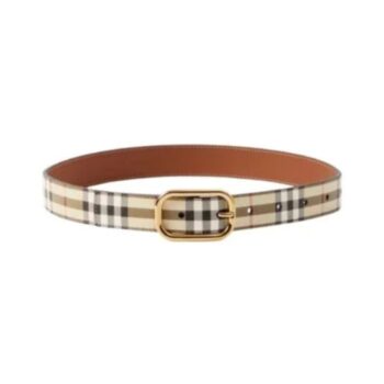 Cintura in pelle e tessuto Check